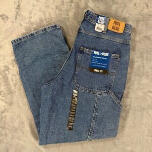 Full Blue Carpenter Jeans Men's Size 34x30 Blue Loose Fit Denim Work Pants
